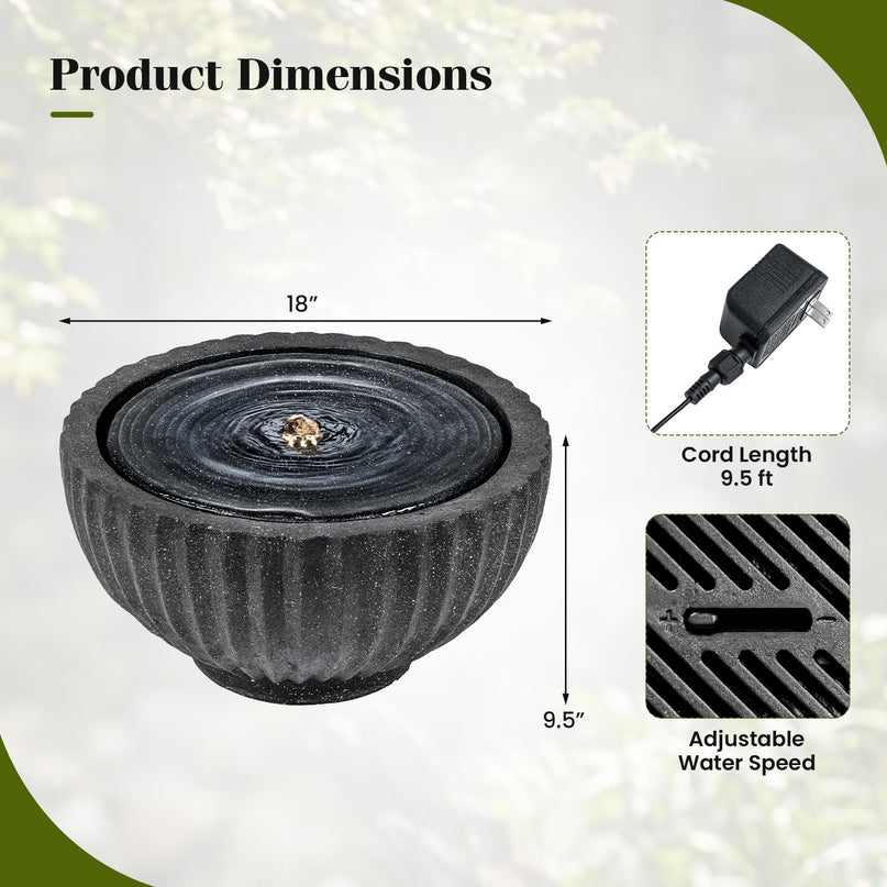 Giantex 18" Round Outdoor Water Fountain with 6 LED Lights for Garden Patio Porch Decor