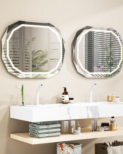 LED Bathroom Mirror, Lighted Beveled Edge Vanity Mirror Wall Mounted