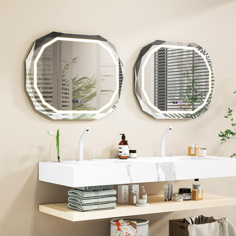 LED Bathroom Mirror, Lighted Beveled Edge Vanity Mirror Wall Mounted