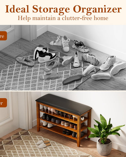 Giantex 4-Tier Shoe Rack Bench with Adjustable Shelves