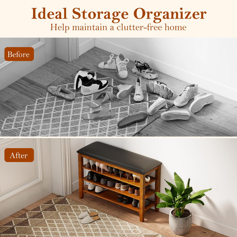 Giantex 4-Tier Shoe Rack Bench with Adjustable Shelves