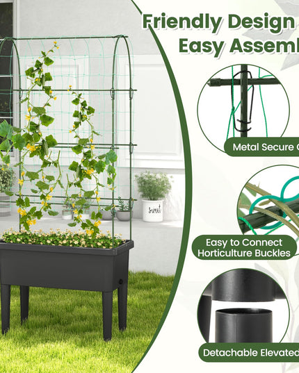 Giantex Raised Garden Bed with Climbing Trellis, Self-Watering Elevated Planter