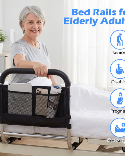Giantex Elderly Safety Adjustable Height Bed Rail with Storage Pocket