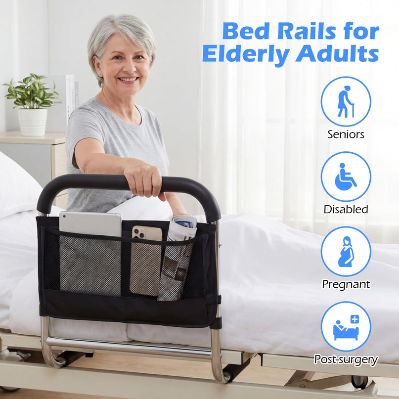 Giantex Elderly Safety Adjustable Height Bed Rail with Storage Pocket
