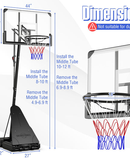 Giantex Portable Basketball Hoop Outdoor - 4.9-10 FT Height Adjustable Basketball Goal System
