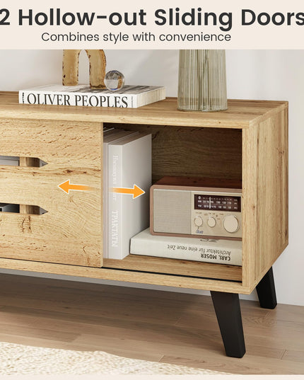 Meuble TV moderne Mid-Century Giantex pour téléviseur de 55 à 65 pouces | Table console média en bois