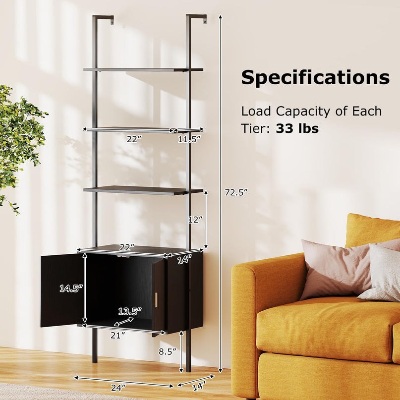 Giantex 5 Tier Wall Mounted Ladder Shelf for Living Room
