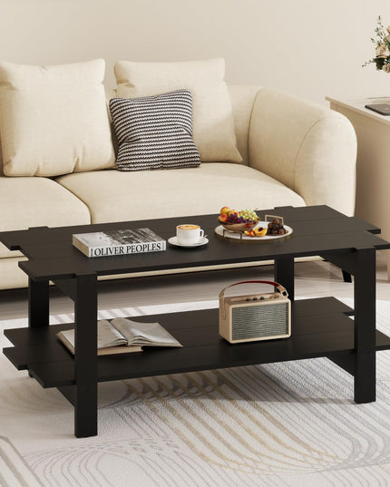 Giantex Modern Coffee Table with Slatted Design for Small Spaces