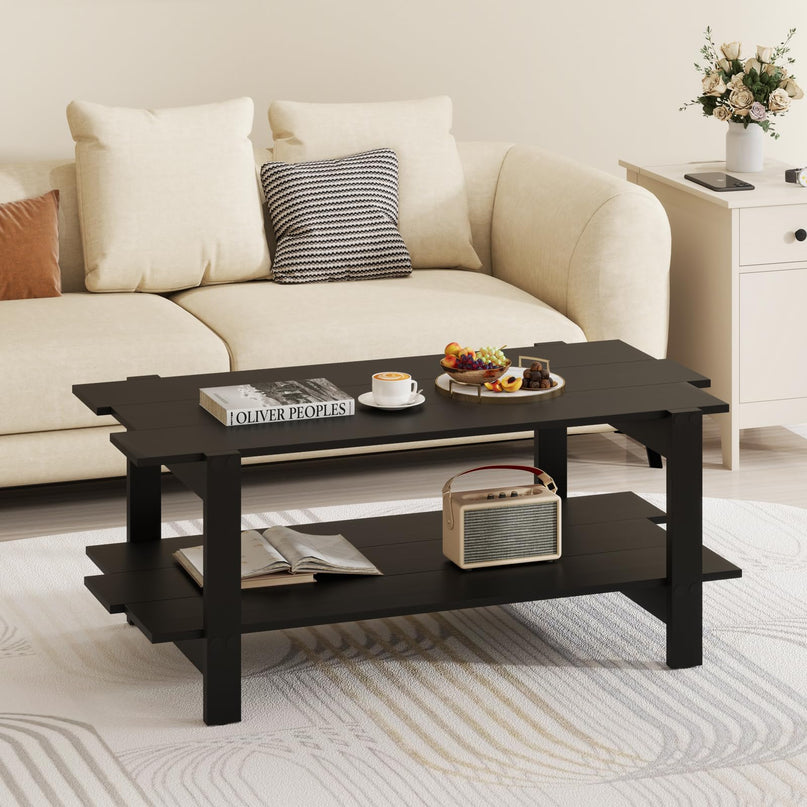 Giantex Modern Coffee Table with Slatted Design for Small Spaces