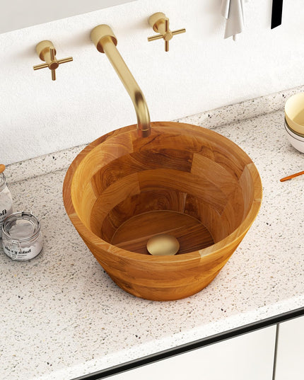 Giantex Teak Wood Vessel Sink - Bathroom Washbasin with Smooth Finish, Round Corner (16” x 16” x 8”)