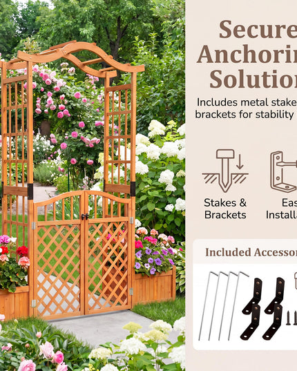 Giantex 83" Garden Arbor with Gate and 2 Planter Boxes