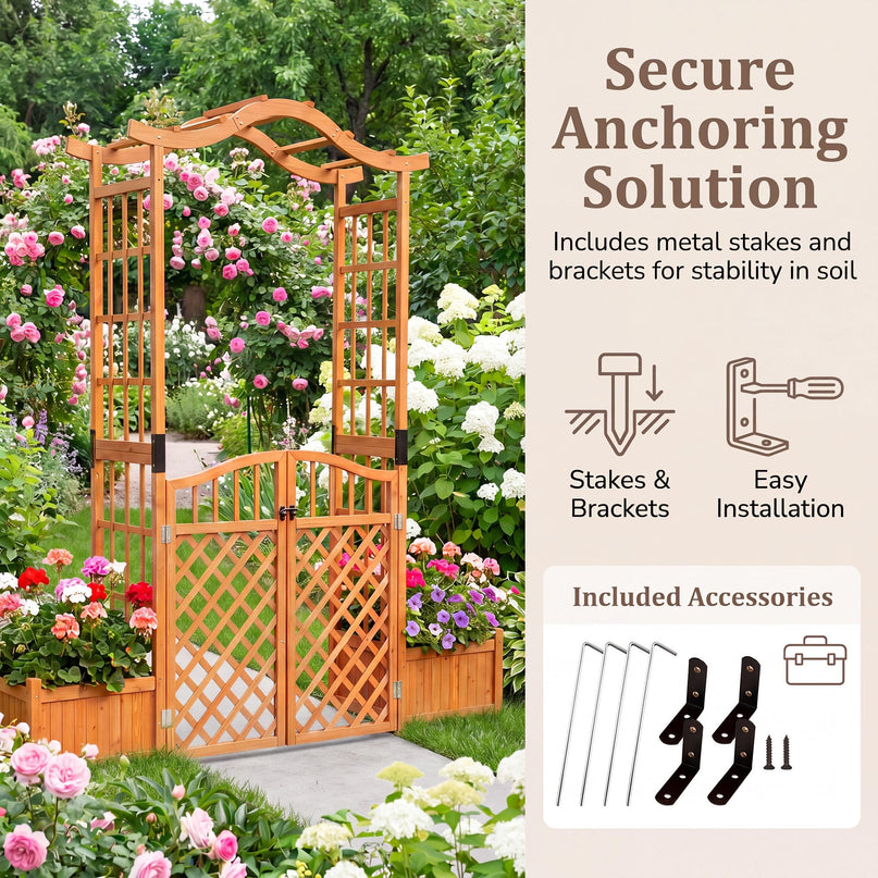 Giantex 83" Garden Arbor with Gate and 2 Planter Boxes