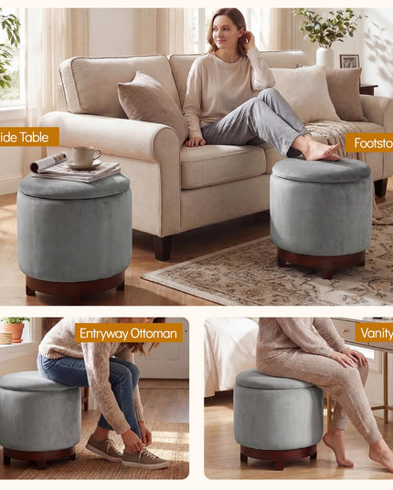 Giantex Round Ottoman with Storage 360° Swivel Velvet Vanity Stool