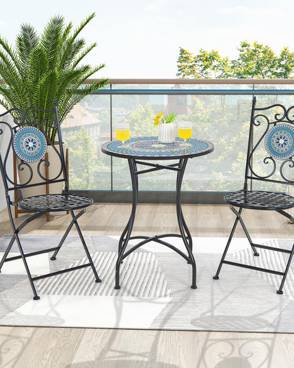 Giantex Patio Folding Chairs, Mosaic Bistro Chairs w/Backrest & Round Seat for Porch Balcony Lawn