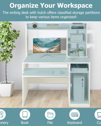 Giantex White Computer Desk with Hutch and Bookshelf