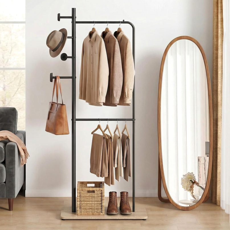Giantex Double Rods Clothes Hanging Rack Freestanding Clothes Organizer