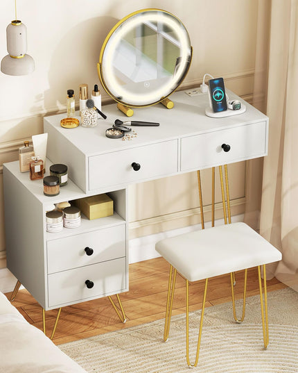 Coiffeuse avec miroir lumineux et station de charge pour chambre de fille