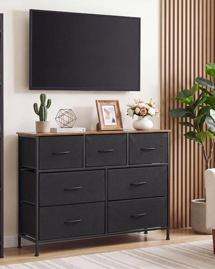 GIANTEX 7-Drawer Wide Dresser with 2-Sized Folding Fabric Drawers & 2 Anti-tipping Kits