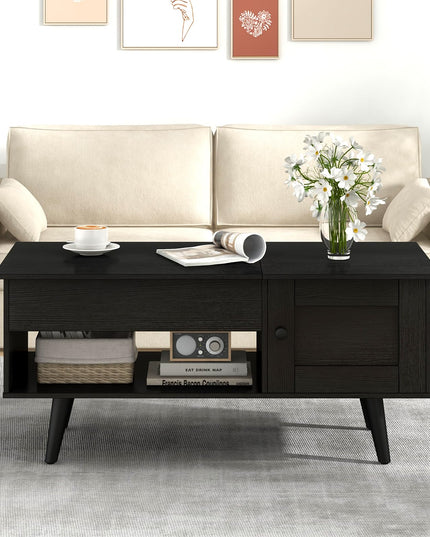 Giantex Lift Top Coffee Table, Modern Cocktail Table with Hidden Compartment, Open Shelf & Cabinet