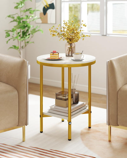 Giantex 2 Tier Faux Marble Bedside Night Stand w/Metal Frame & Open Storage Shelf