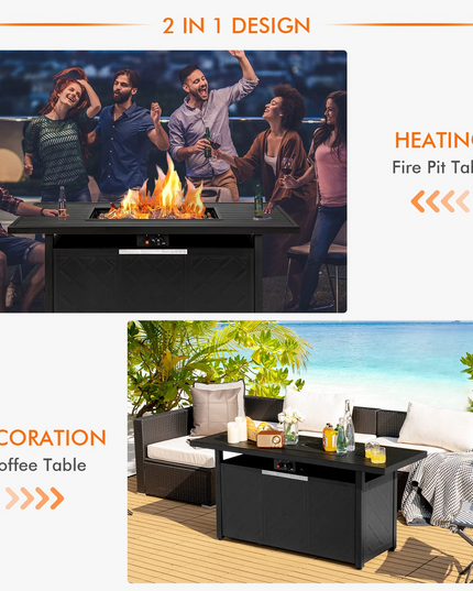 Giantex Gas Fire Table, Rectangular Outdoor Patio Propane Firepit Table