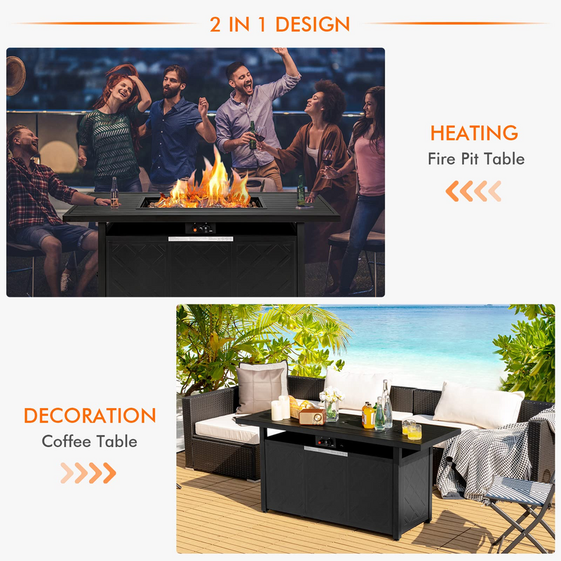 Giantex Gas Fire Table, Rectangular Outdoor Patio Propane Firepit Table