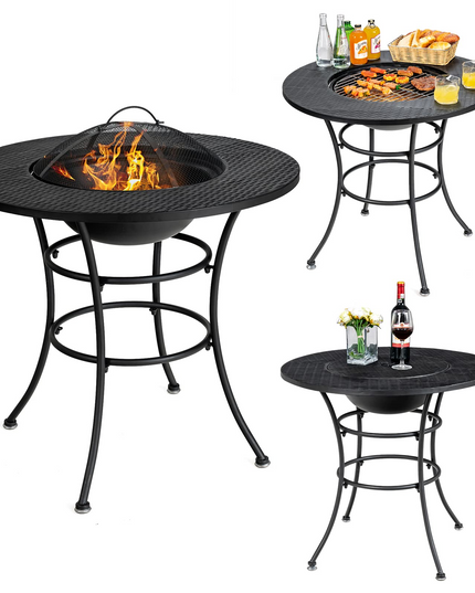 Giantex Fire Pit for Outside 32 Inch, 4-In-1 Multifunctional Dining Table for Camping,Metal Round Small Outdoor Fire Pits