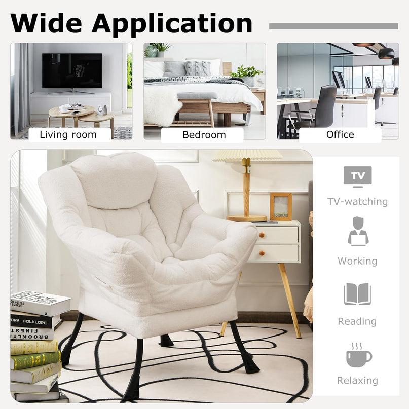 Giantex Set of 1/2 Lazy Chairs, Modern Sherpa Accent Chair w/Upholstered Single Sofa Chair w/Armrests & Side Pocket