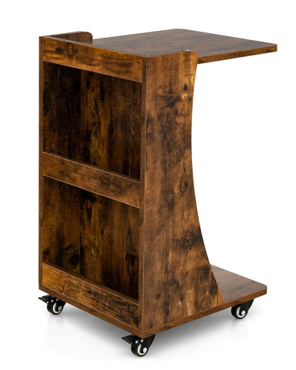 Giantex C Shaped End Table - Mobile 2-Tier Snack Side Table w/Back Storage Shelves