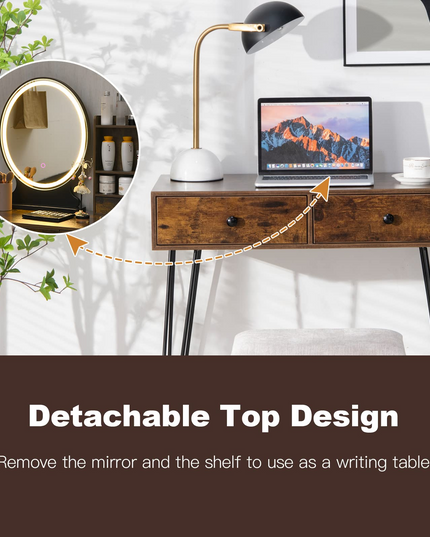 CHARMAID Vanity Set with Lighted Mirror, 3 Drawers and 3 Tiers Storage Shelves
