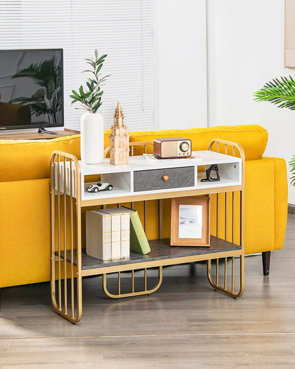 Giantex Console Table for Entryway, Sofa Table with Drawer, Storage Shelf, Metal Frame(Gold)
