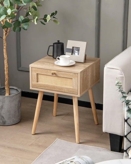 Giantex Boho Rattan Nightstand Set of 2 - Bedside Table with Hand-Woven Rattan Decoration, Natural