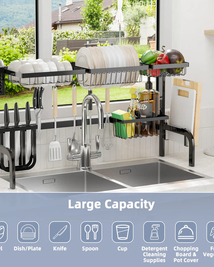 Giantex Over Sink Dish Drying Rack, 2-Tier Dish Drainer with Adjustable Length 21"-39" (Black)