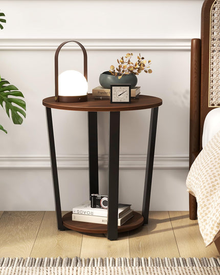Giantex Round End Table Set of 1/2, 2-Tier Side Sofa Table with Open Storage Shelf and Metal Frame