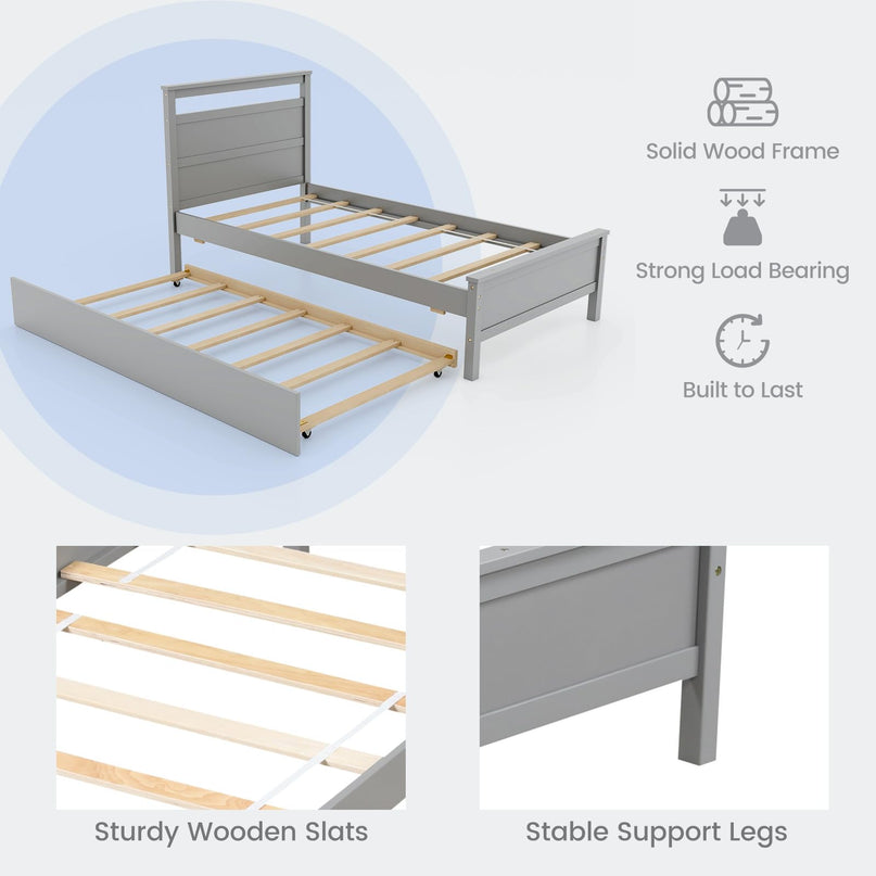 Giantex Trundle Bed Twin, Wood Day Bed Frame with Headboard & Footboard