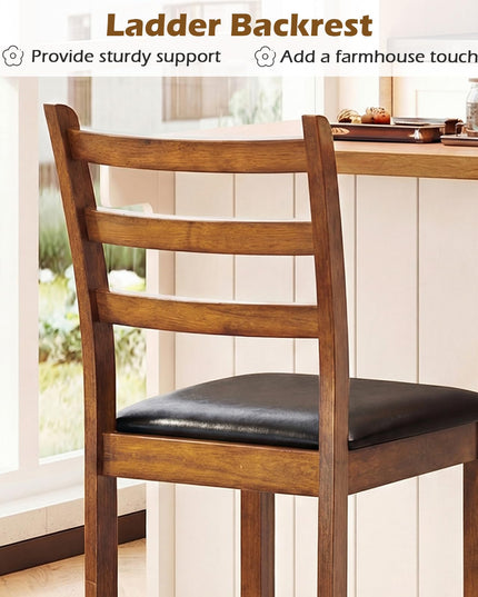 Giantex 24" Ladder Back Wood Counter Height Bar Chairs with Padded Faux Leather Upholstered Seat (2/4)