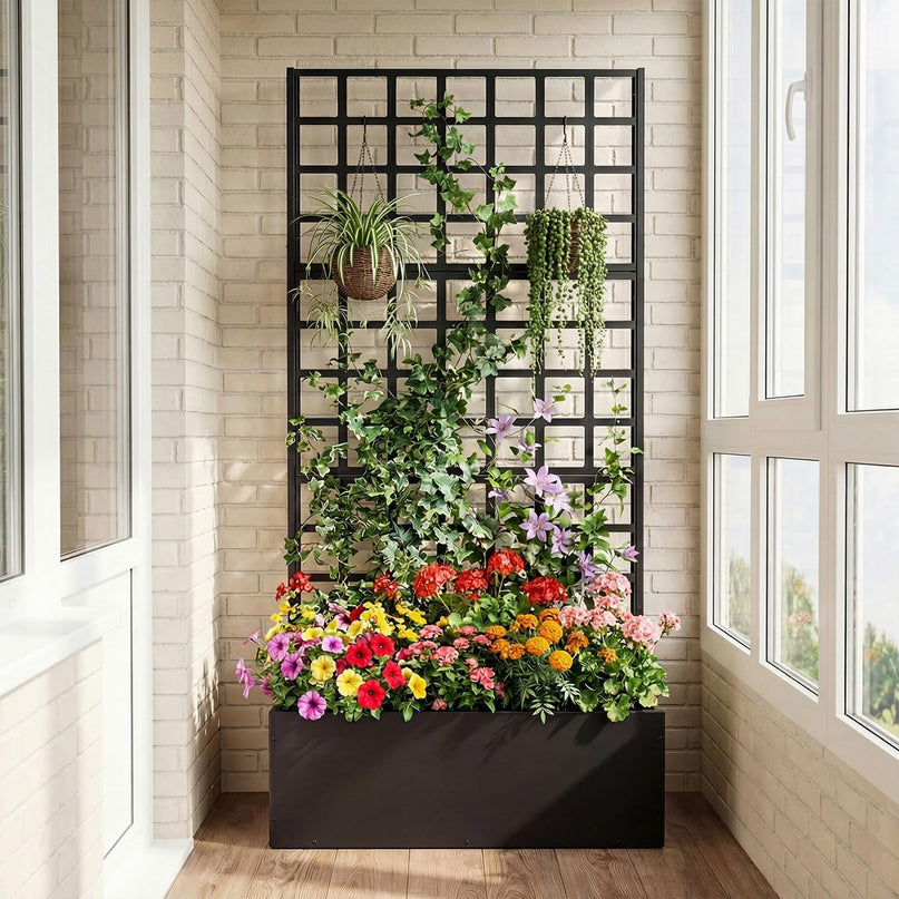 Giantex 36" x 16" x 77" Metal Raised Garden Bed with Trellis