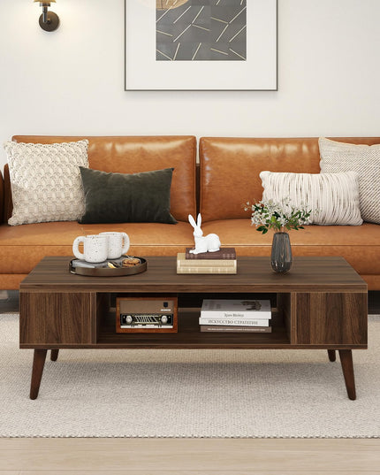 Table basse rectangulaire Giantex 42" avec 2 étagères de rangement et compartiment ouvert