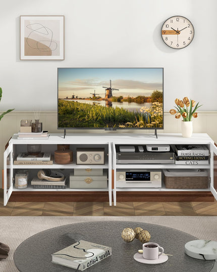 Giantex Large TV Stand for TVs up to 75”, Entertainment Center with 4 Tempered Glass Doors