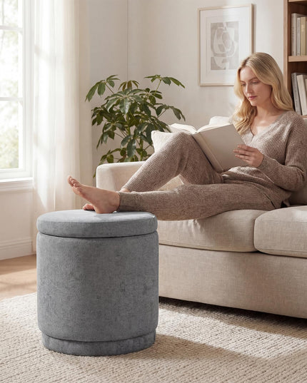 Giantex Round Ottoman with Storage Chenille Fabric Vanity Stool