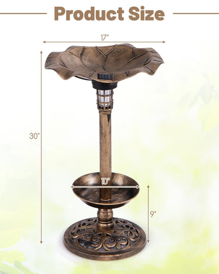 Giantex Bird Bath for Outside, 30 inch Solar Lighted Bird Bath and Feeder with Flower Planter