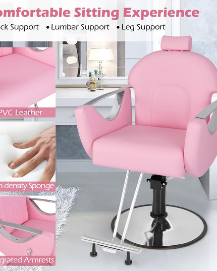 Giantex Reclining Barber Chair - Salon Chair for Hair Stylist, 360 Degrees Swivel
