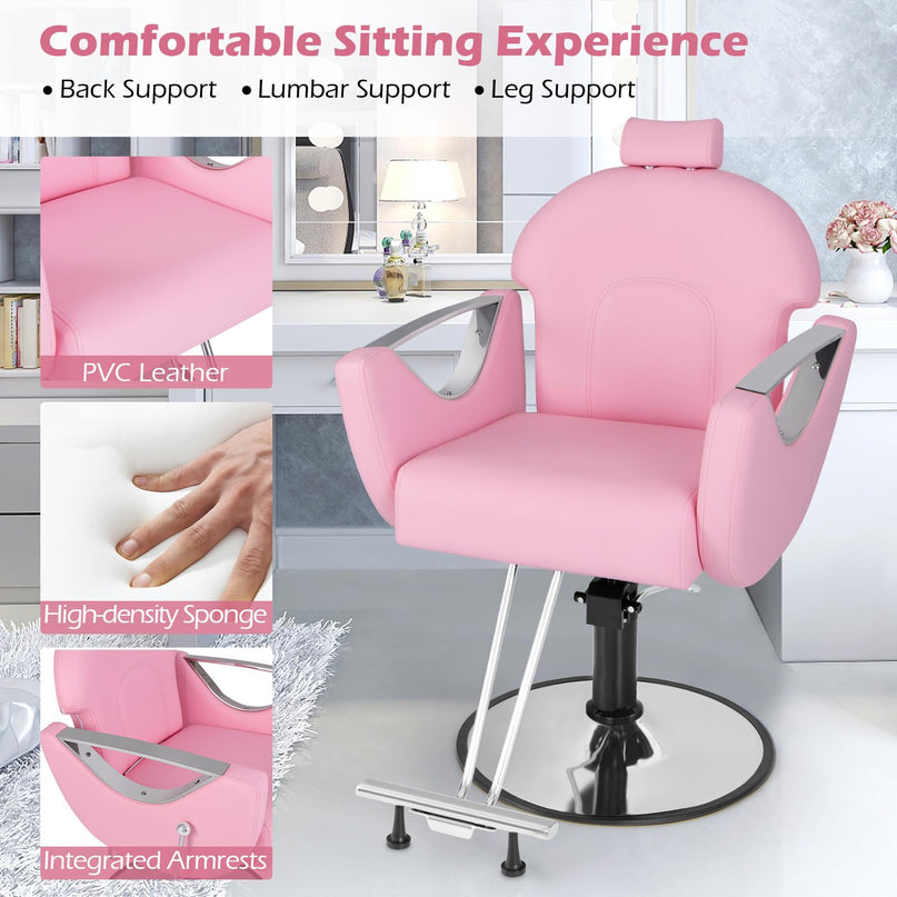 Giantex Reclining Barber Chair - Salon Chair for Hair Stylist, 360 Degrees Swivel