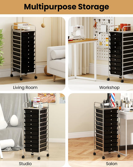 Giantex Rolling Storage Cart with 10 Drawers Utility Cart with Tabletop