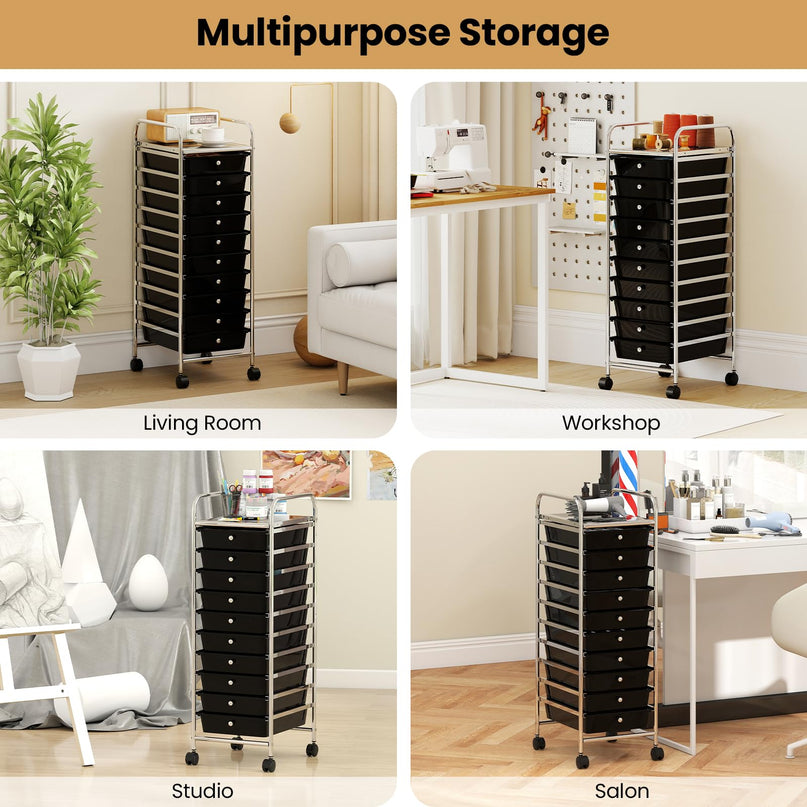 Giantex Rolling Storage Cart with 10 Drawers Utility Cart with Tabletop