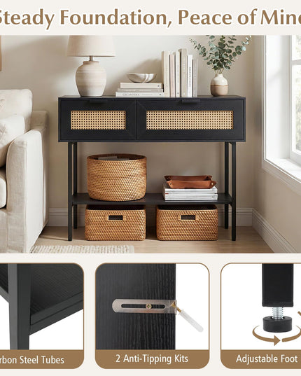 Giantex Boho Entryway Table with 2 Storage Cabinets for Entrance Hallway Foyer