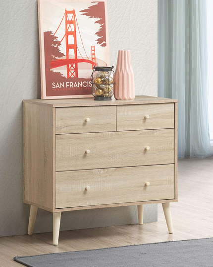 Giantex 4-Drawer Dresser, Free-Standing Chest Wood Legs and Sliding Rail