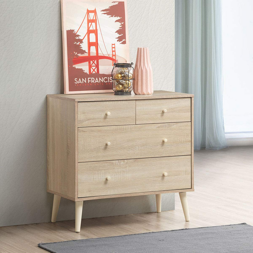 Giantex 4-Drawer Dresser, Free-Standing Chest Wood Legs and Sliding Rail