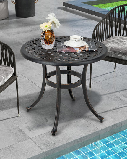 Giantex Patio Bistro Table, 24” Cast Aluminum Round Side Table, Outdoor Coffee Table for Porch, Pool, Backyard, Garden, Balcony