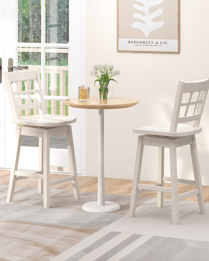 Giantex Bar Stools, Farmhouse Swivel Barstools with 6-Grid Hollow Back & Ergonomic Contoured Seat